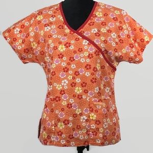 Peaches Uniform Scrub Top Floral Heart Print XS